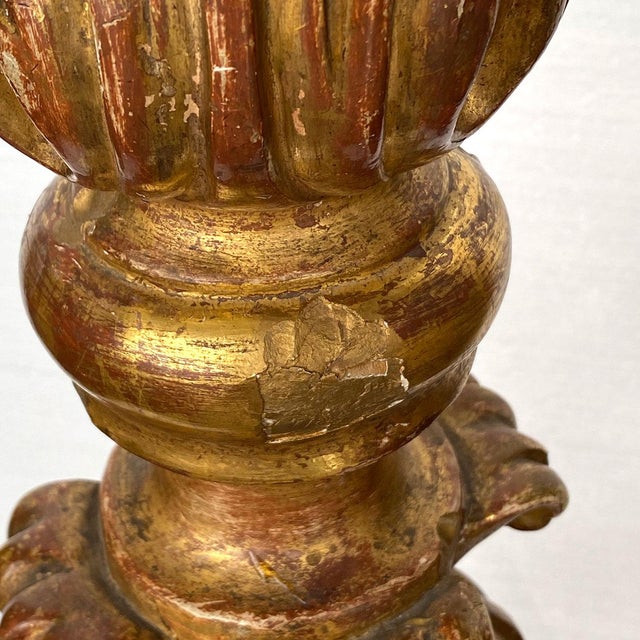 Large Spanish Baroque Giltwood and Marble Torchiere Two-Light Floor Lamp For Sale - Image 14 of 17