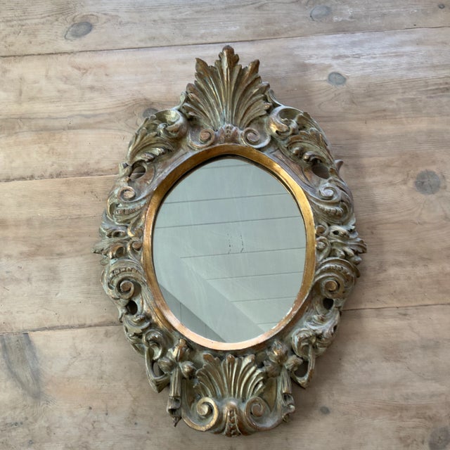 Mid 20th Century Mid 20th Century Carved Italian Rococo Style Oval Gilt Mirror For Sale - Image 5 of 9