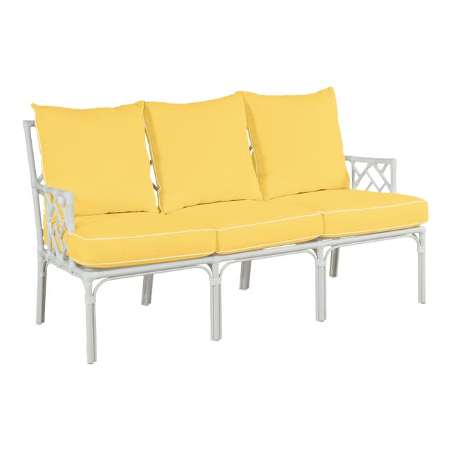 Haven Outdoor Sofa in Canvas Buttercup with Canvas White Welt For Sale