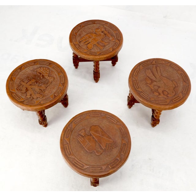 Mid 20th Century Embossed Leather South American Coffee Table 4 Nesting Stools Chairs For Sale - Image 11 of 18