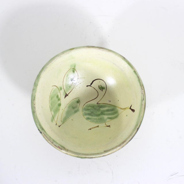 Vintage Clay Pottery Bird Bowl in the Style of Byzantine Half Glazed Ceramics For Sale - Image 4 of 8