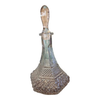 Vintage Cut Crystal Style Six-Sided Decanter With Original Stopper For Sale