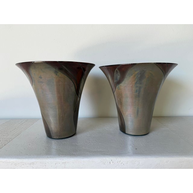 Ceramic Vintage Signed t.p. Raku Pottery Vases – A Pair For Sale - Image 7 of 11