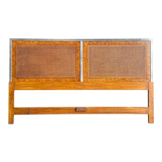 White Furniture Company Mid Century Modern Burl Cane & Aluminum King Headboard For Sale