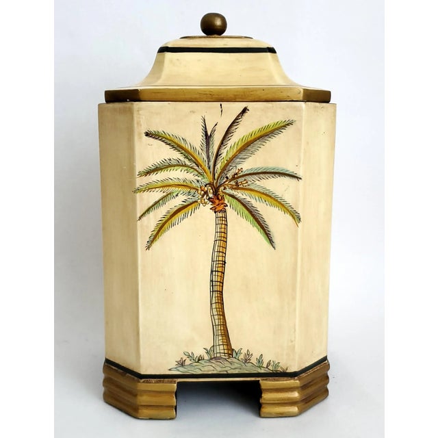 Offering a vintage hand painted decorative wood box designed by Raymond Waites for Toyo, circa Late 20th Century. This...