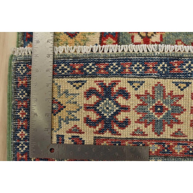 Kazak Runner 2’3” X 6′ Green Wool Tribal Hand-Knotted Oriental Rug For Sale - Image 11 of 11