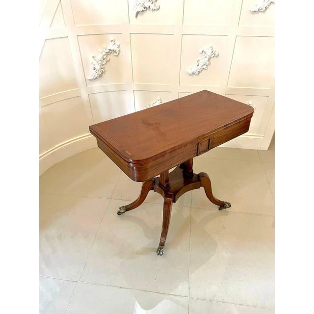 Antique Regency Mahogany Inlaid Card Table For Sale - Image 4 of 18