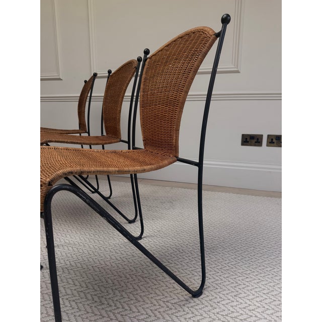 Mid-Century Wicker and Iron Dining Chairs attributed to Frederic Weinberg, 1950s, Set of 6 For Sale - Image 10 of 16