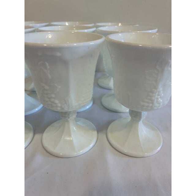 Vintage White Milk Glass Grape & Vine Pedestal Goblets, Set of 9 For Sale In Oklahoma City - Image 6 of 13