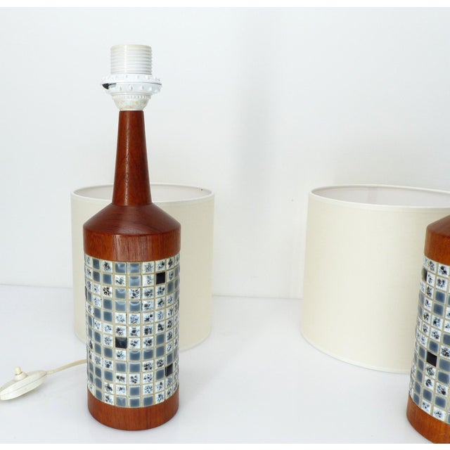 Wood Scandinavian Teak and Mosaic Table Lamps, Denmark, 1960, Set of 2 For Sale - Image 7 of 10