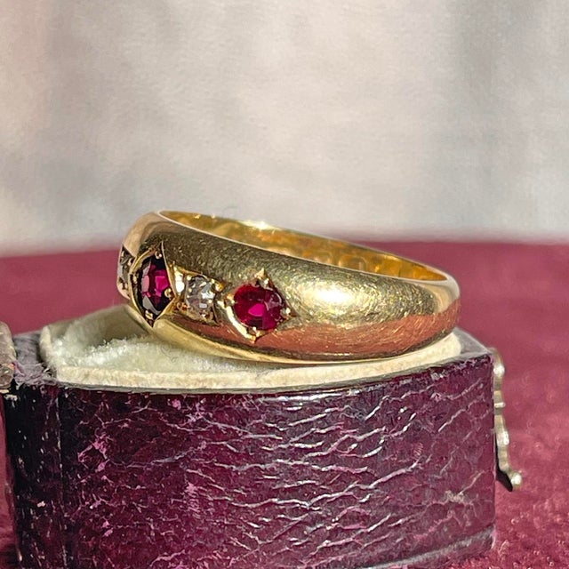 Metal Victorian Ruby Diamond Ring 18k Gold Dated 1894, Size 7 For Sale - Image 7 of 9