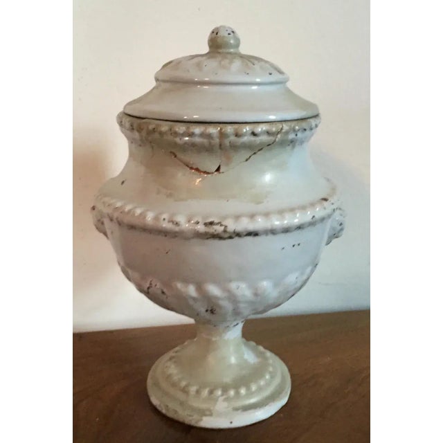 18th Century Italian Tin Glaze Faience Pottery Covered Urn Vase For Sale In New York - Image 6 of 11
