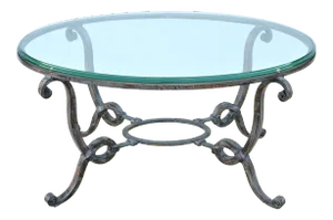 Vintage French Style Wrought Iron and Glass Oval Coffee Table