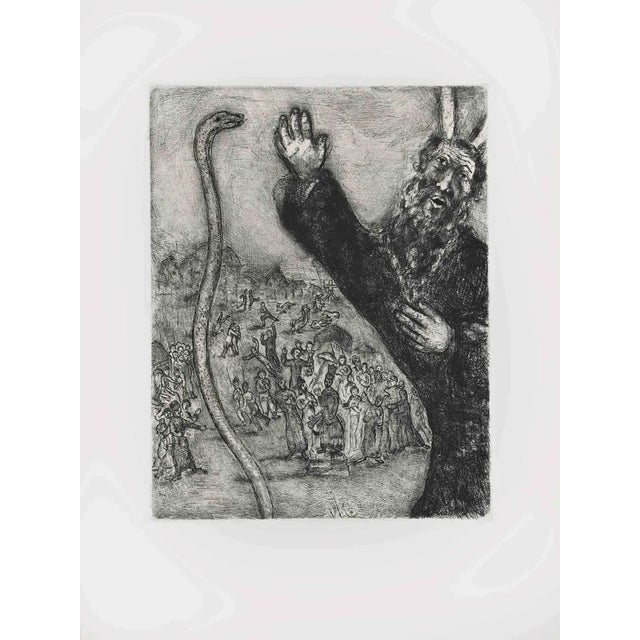 Marc Chagall, Moses and the Serpent, Etching, 1956 For Sale