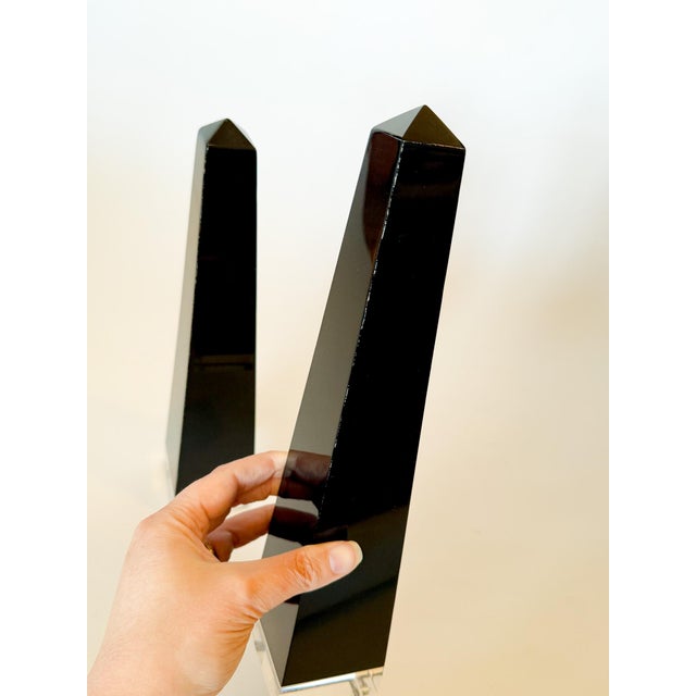 Mid Century Modern Black Lucite Obelisks, a Pair For Sale - Image 10 of 11