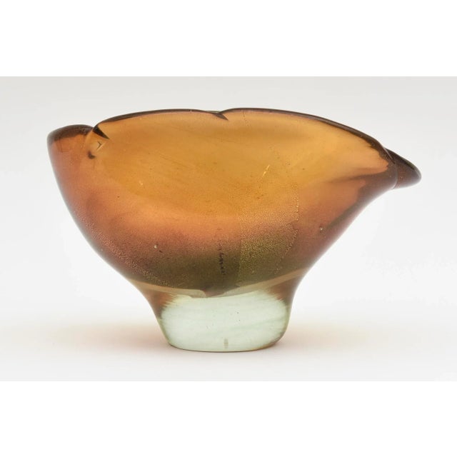 Barovier e Toso Vintage Murano Barovier E Toso Amber, Green and Gold Aventurine Glass Chunky Bowl, 1950's For Sale - Image 4 of 13