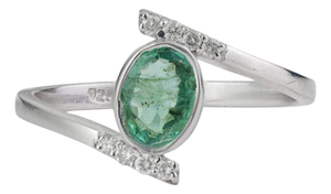 Certified Solitaire Zambian Emerald & Diamond Ring in 925 Sterling Silver, Size 8