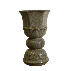 Chinese Handmade Ge Ware Style Crackle Gray Ceramic Accent Vase