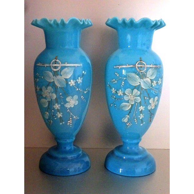Painted Opaline Vases, 1900s, Set of 2 For Sale - Image 11 of 13