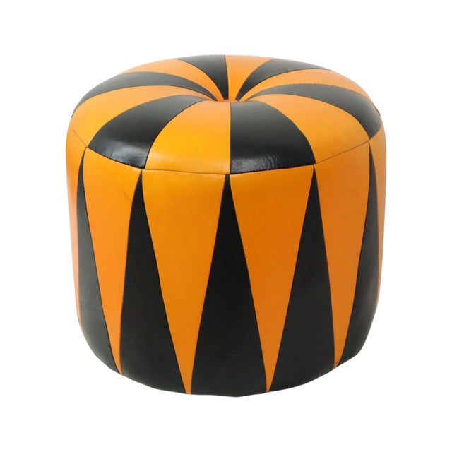 Vintage Round Pouf in Two-Tone Skai, 1960s For Sale - Image 11 of 15