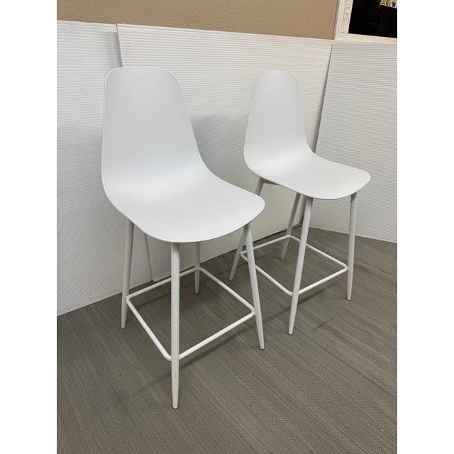 Mid-Century Modern Article Svelti Pure White Counter Stools, Pair For Sale - Image 3 of 12