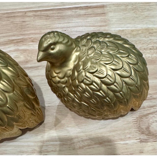 Vintage Japanese Kutani Gold Ceramic Quail Figurine Mid Century Japan MCM, Set of 2 For Sale - Image 9 of 11