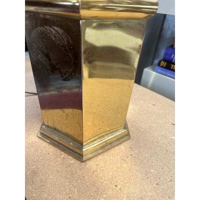 Vintage Brass Geometrical Lamp With Lampshade For Sale In Atlanta - Image 6 of 7