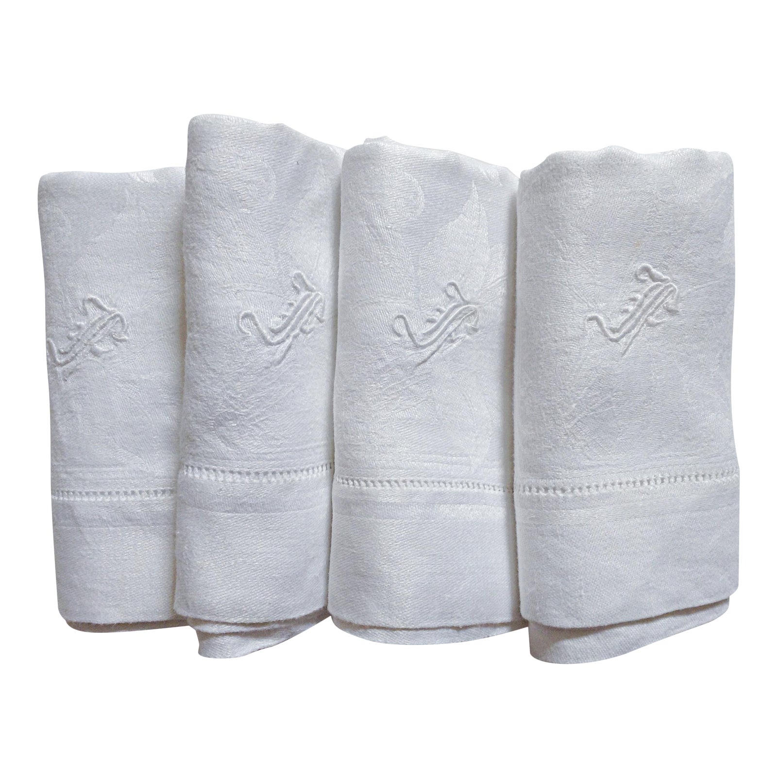Monogramed Damask White Linen Napkins Set of 4 Chairish