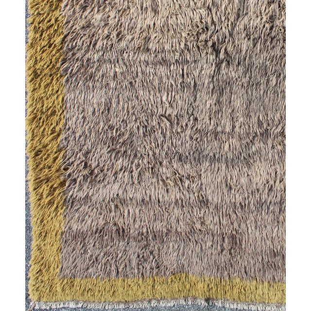 Modern Vintage Turkish Tulu rug with open field in gray and cream / yellow, rug ned-136582, country of origin / type:...