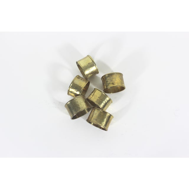 Mid-Century Modern Vintage Hammered Brass Napkin Rings - Set of 6 For Sale - Image 3 of 6