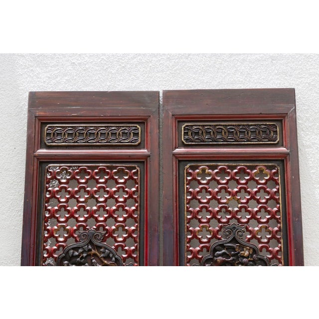 Dragon's Gaze Pair of Early 20th Century Chinese Lattice Door Panels For Sale In Los Angeles - Image 6 of 9