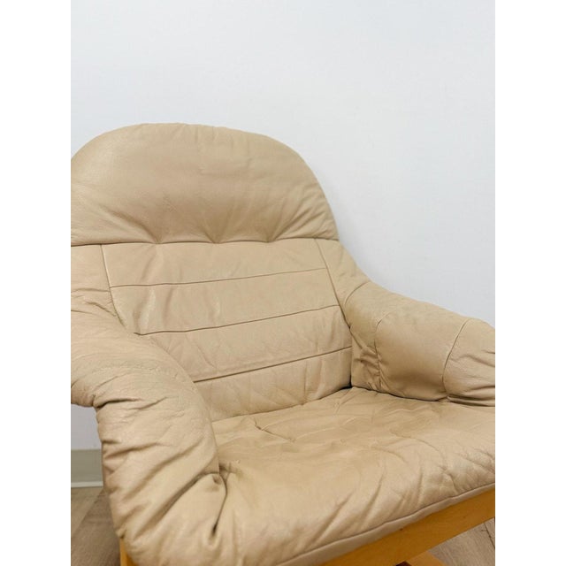 Danish Made Tan Leather Cantilever Armchair Vintage MCM by Verikon Furniture For Sale - Image 11 of 13