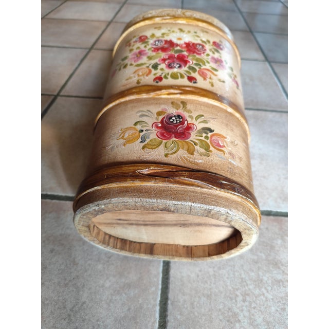 Brown Vintage Wooden Umbrella Stand with Folk Art Painting, 1970s For Sale - Image 8 of 10