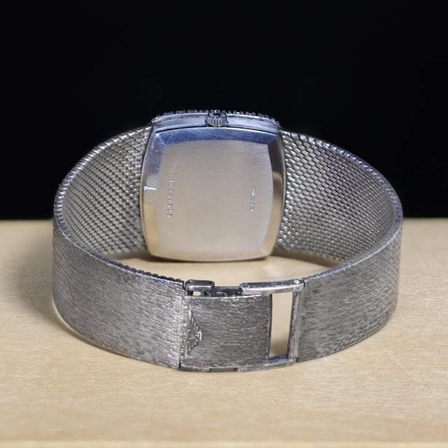 Vintage Longines Opal Mosaic Dial 34mm Diamond Bezel 18k White Gold Watch For Sale - Image 13 of 14