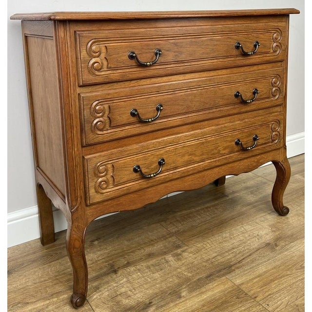 Vintage French Louis Style Oak Chest of 3 Drawers For Sale - Image 4 of 15