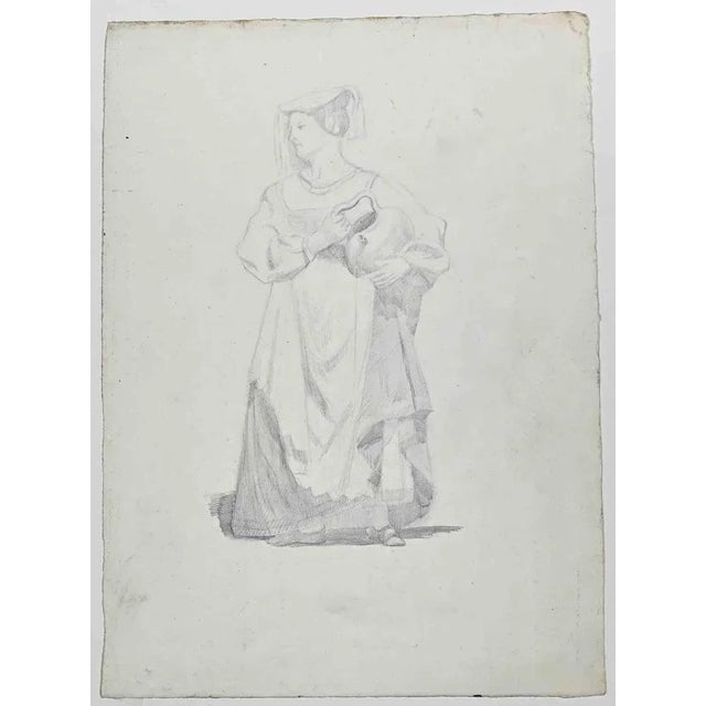 Adolphe Etienne Viollet-Le-Duc, Woman, Original Drawing on Paper, Mid 19th-Century For Sale - Image 3 of 3