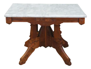 Antique Victorian Eastlake Walnut Burl Marble Top Parlor Coffee Side End Table