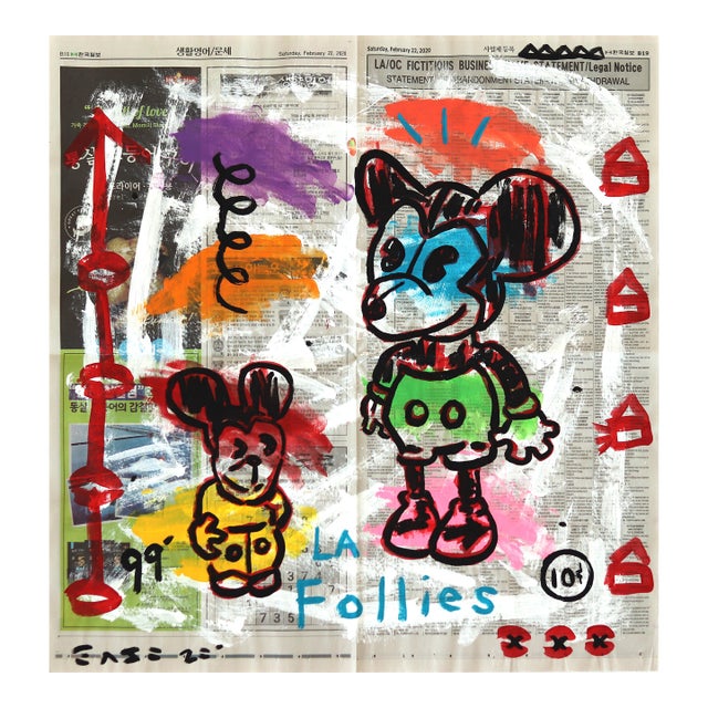 La Follies - Original Pop Street Art Acrylic Painting on Newspaper by Gary John For Sale