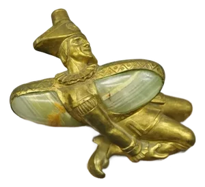 "In a Pickle" Antique Bronze Trinculo Jester Paperweight Onyx Malachite