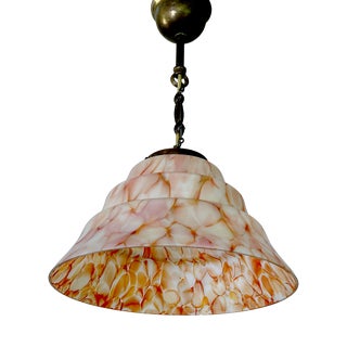 Art Deco Pendant Light in Pink Marble Glass, 1930s For Sale
