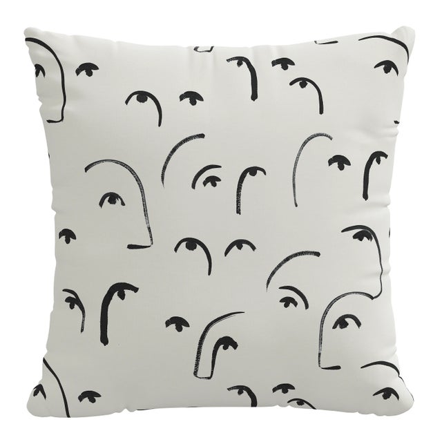 18" Indoor/Outdoor Pillow in Faces Black For Sale In Chicago - Image 6 of 6