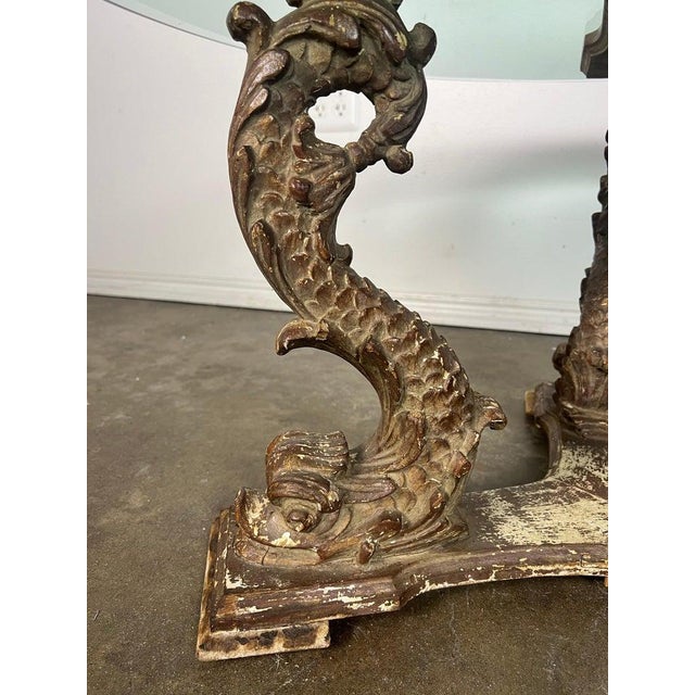 Wood 19th Century Distressed Gilt Wood Coffee Table With Dolphin Base For Sale - Image 7 of 16