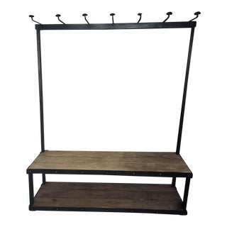 Restoration Hardware Coat Rack Bench With Reclaimed Wood & Iron For Sale