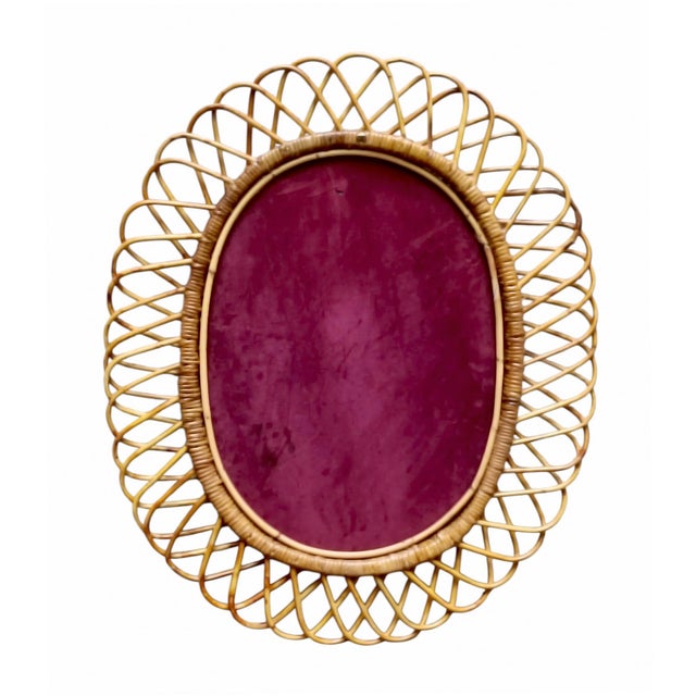 Franco Albini Oval Rattan and Bamboo Wall Mirror by Franco Albini, 1960s For Sale - Image 4 of 10