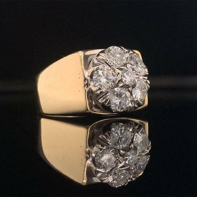 Diamond Ring Unisex 14 Karat Yellow and White Gold 1.10 TCW Certified For Sale In New York - Image 6 of 11