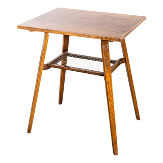 Square Angular Coffee Table with Woven Shelf, 1950s For Sale