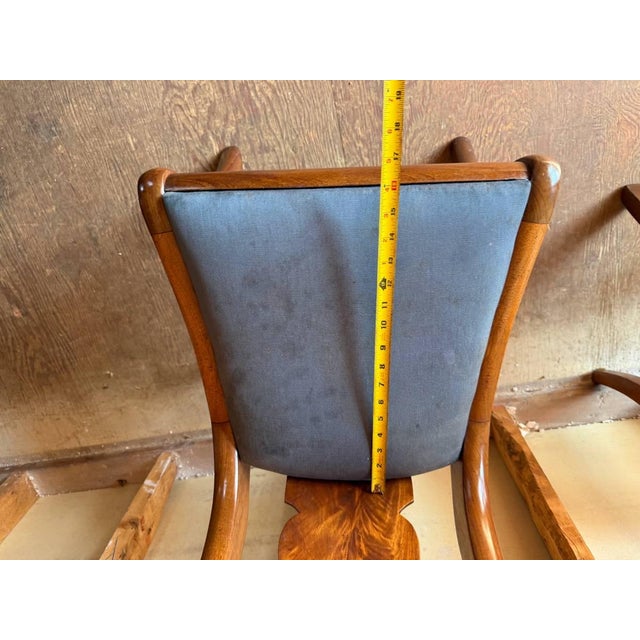 Early 20th Century Set of 6 Crotch Flame Mahogany Empire Style Saber Leg Dining Chairs For Sale - Image 14 of 18