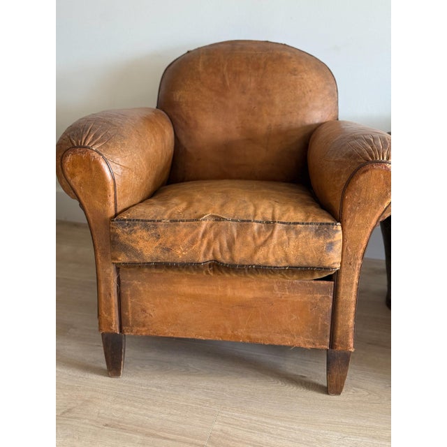 Antique Pair French Leather Chairs For Sale - Image 14 of 17