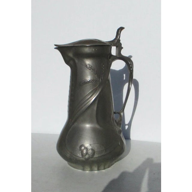 Antique Art Nouveau Pewter Lidded Pitcher 1905 For Sale - Image 10 of 10
