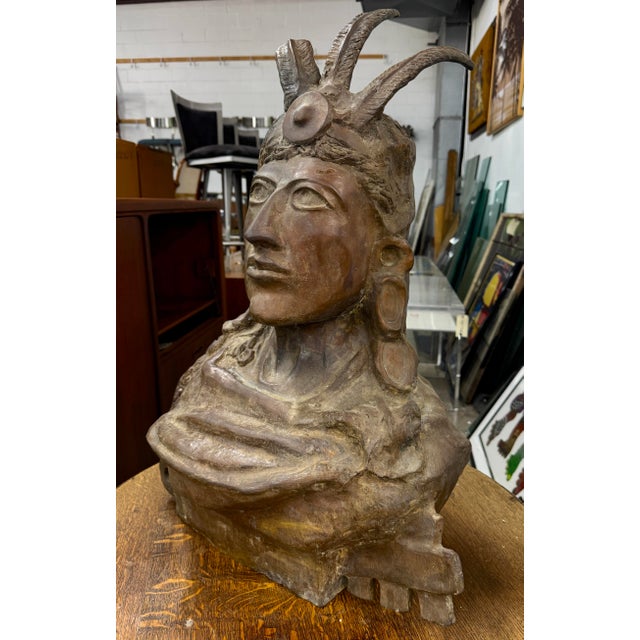Mid-Century Modern Beautiful Bronze Bust of Meso-American Figure For Sale - Image 3 of 12